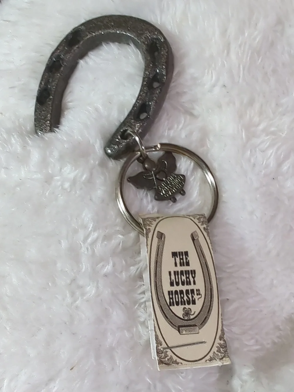 The Lucky Horse Key Ring With Horseshoe & Angel Charm NWT